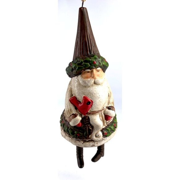 Santa Claus Christmas Ornament Bell Dangling Legs 6" Porcelain Hand Painted - Picture 1 of 7